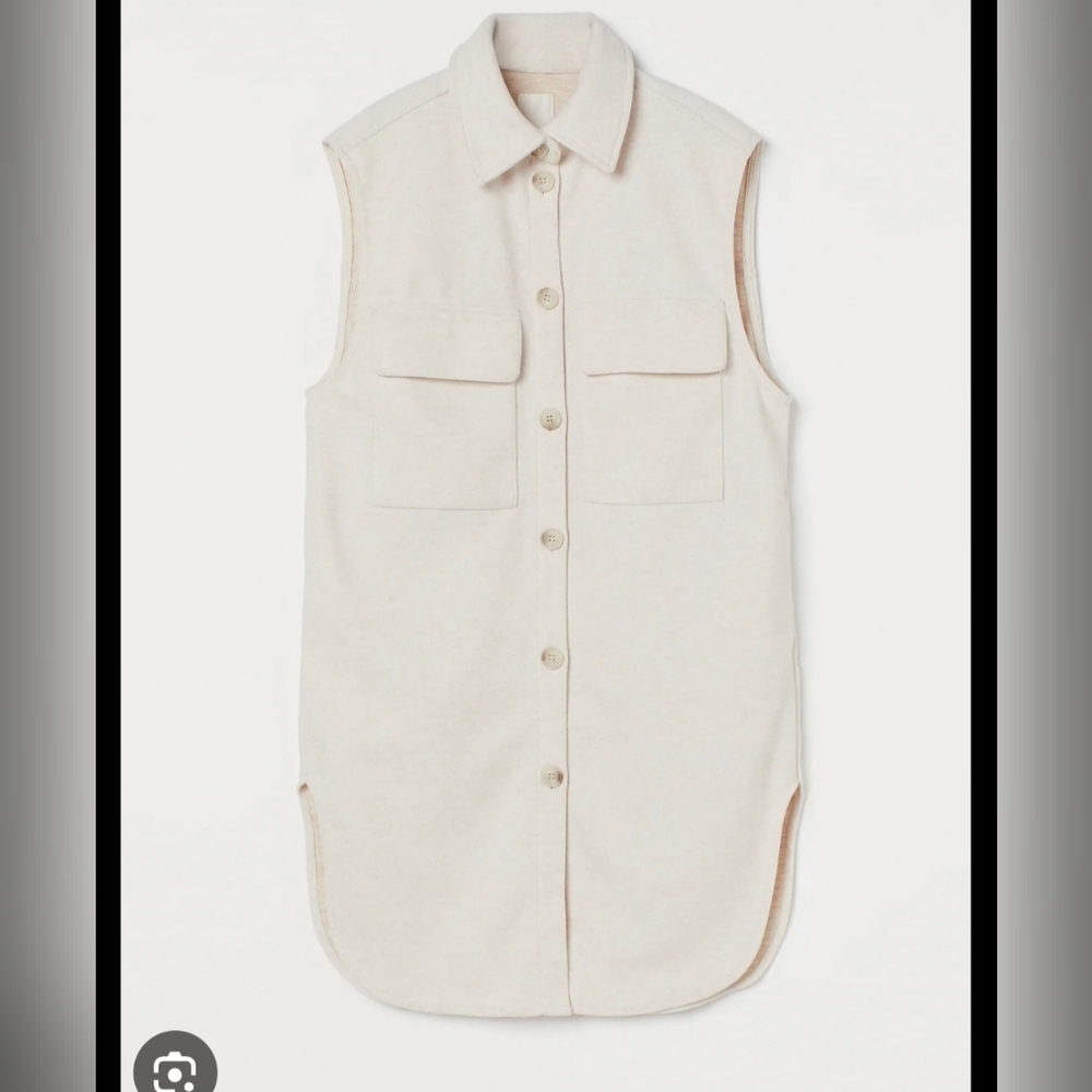 H&M Cream Sleeveless Button-Front Shirt Jacket